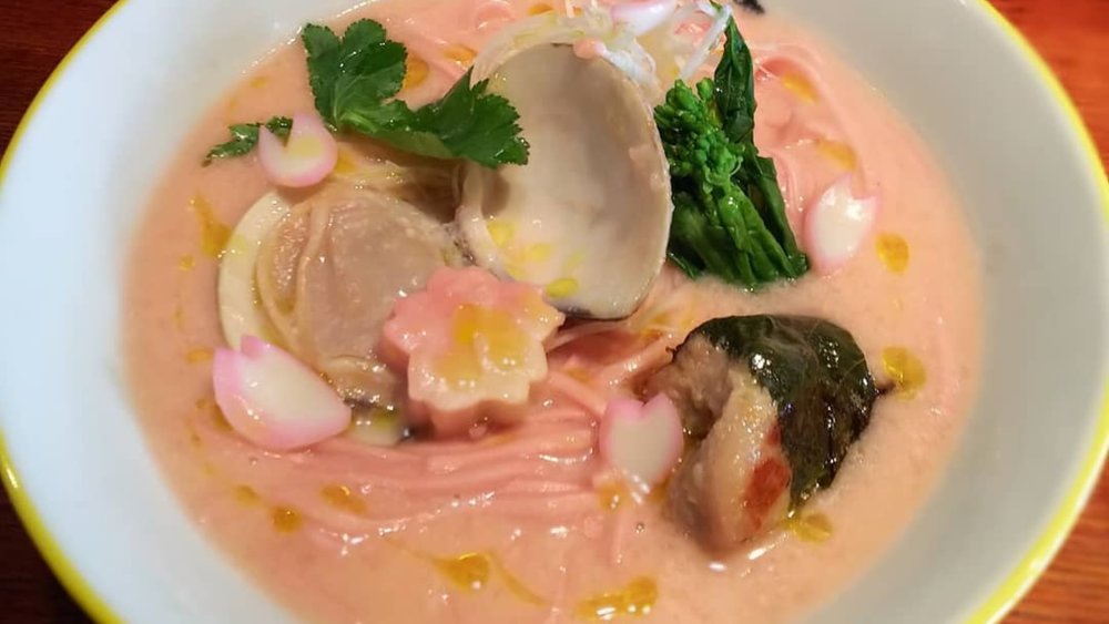 Slurp on sakura-inspired ramen for a festive dinner. Credits to @shobu_senba on Instagram