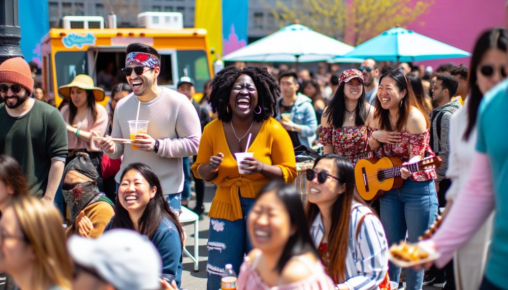 Crowd enjoying a vibrant festival in New York during spring