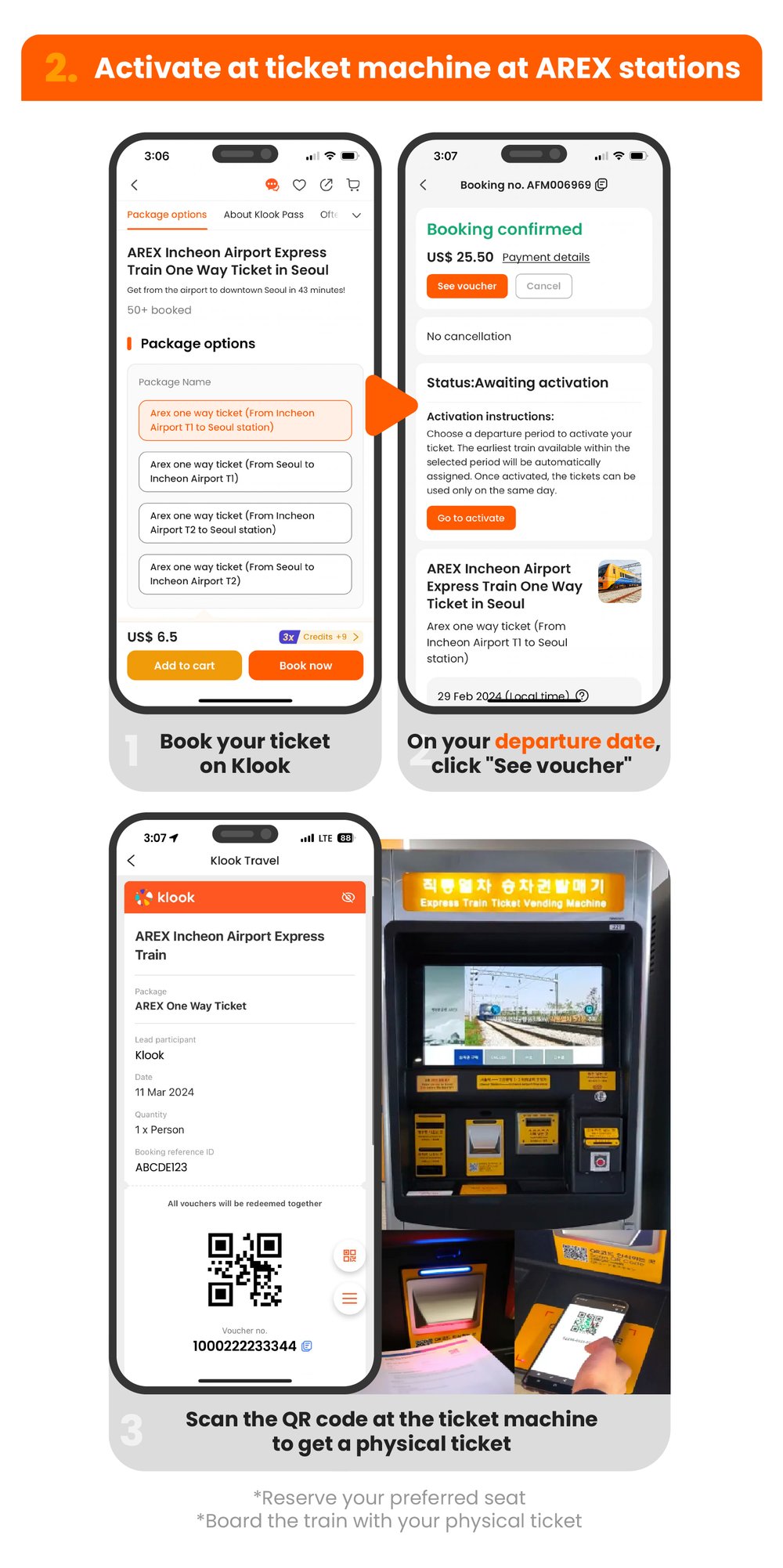 a guide showing how to activate your AREX ticket once booked