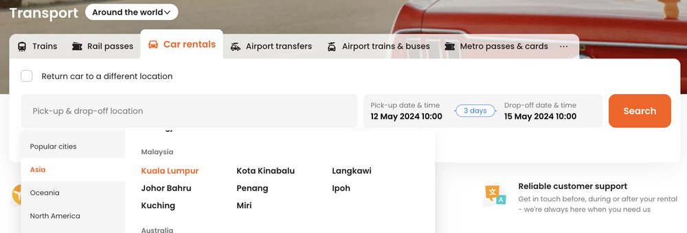 malaysia car rental klook