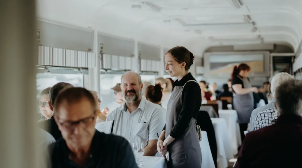 Dining onboard Q Train in Victoria