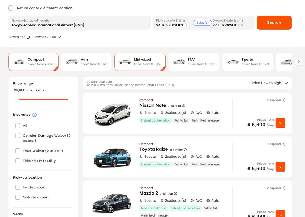 Renting a car in Japan on Klook