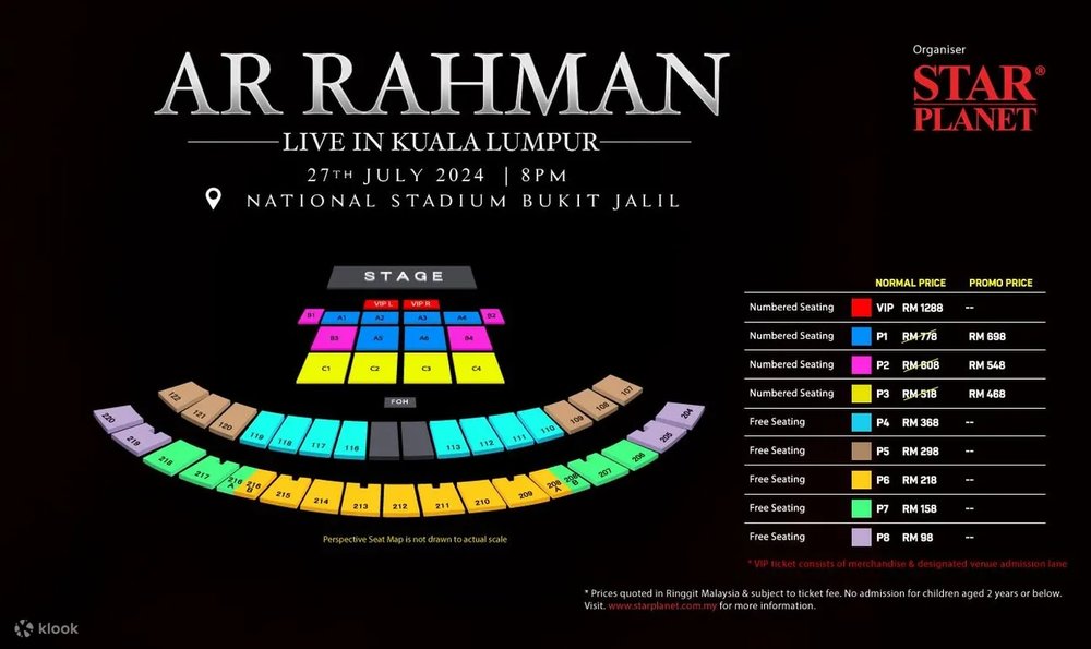 AR Rahman Live in Kuala Lumpur 2024 seat map ticket price