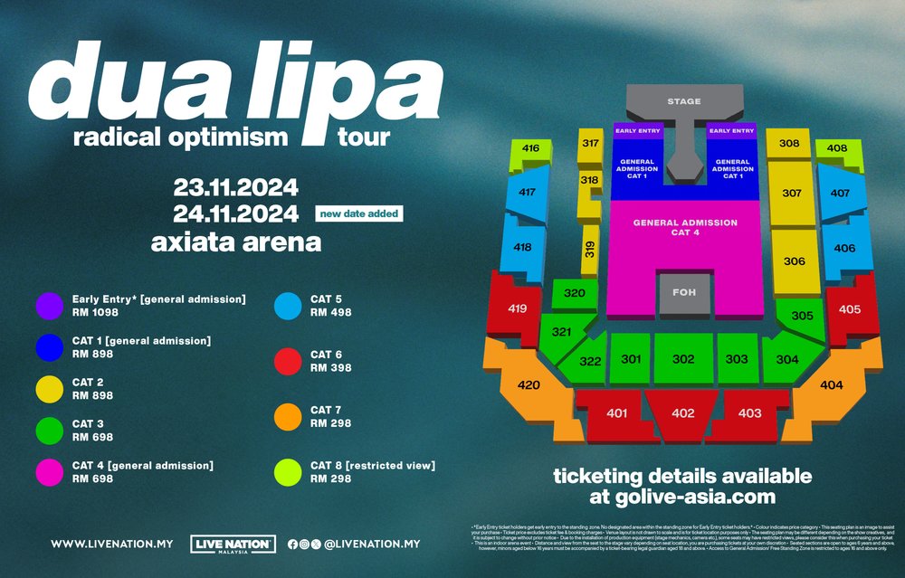 Dua Lipa - Radical Optimism Tour Kuala Lumpur seat map ticket prices
