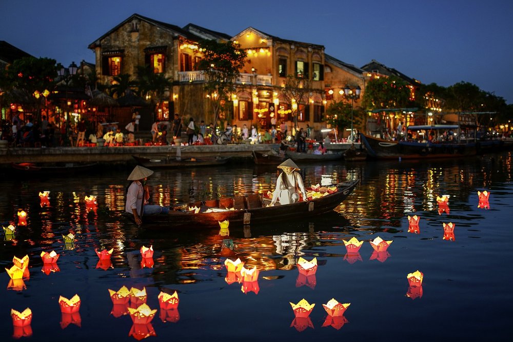 Lantern parade in the river of Hoi An