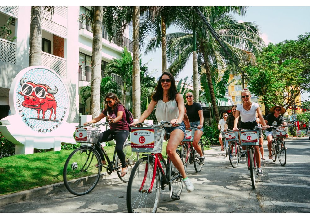 Tourists riding a bikes