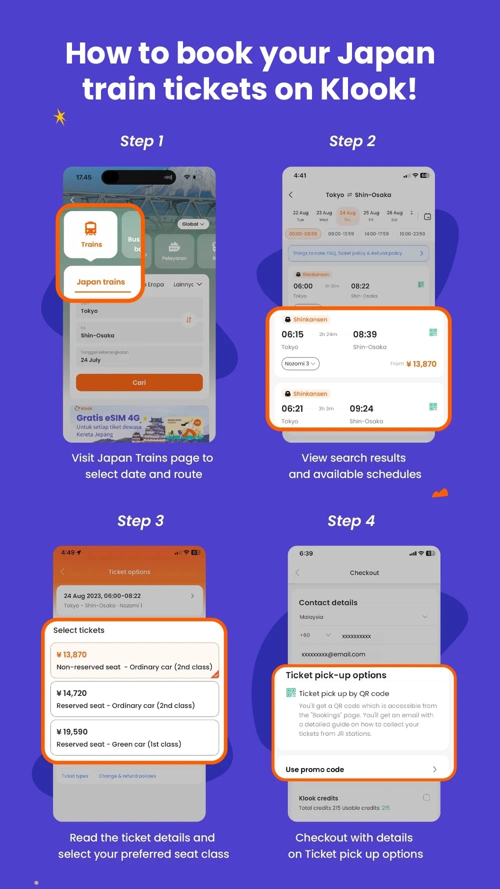 How to book shinkansen tickets on klook