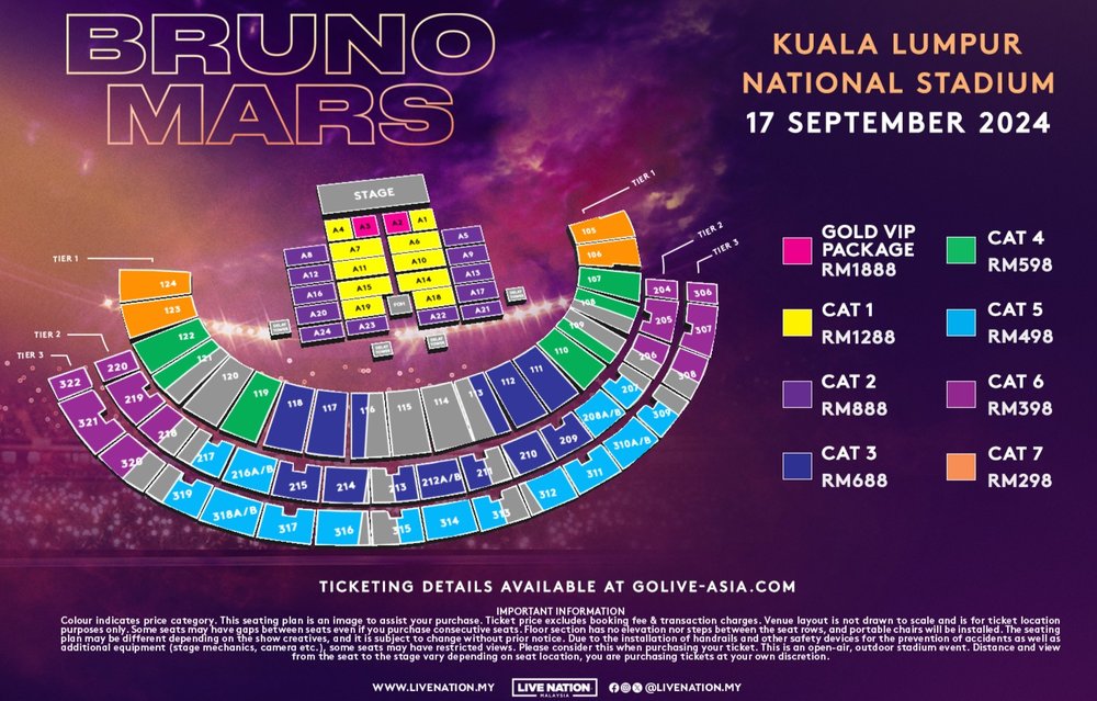 Bruno Mars Live in Kuala Lumpur 2024 seat map ticket price