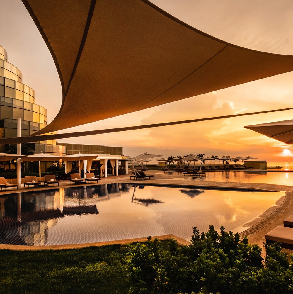 Pool side during sunset