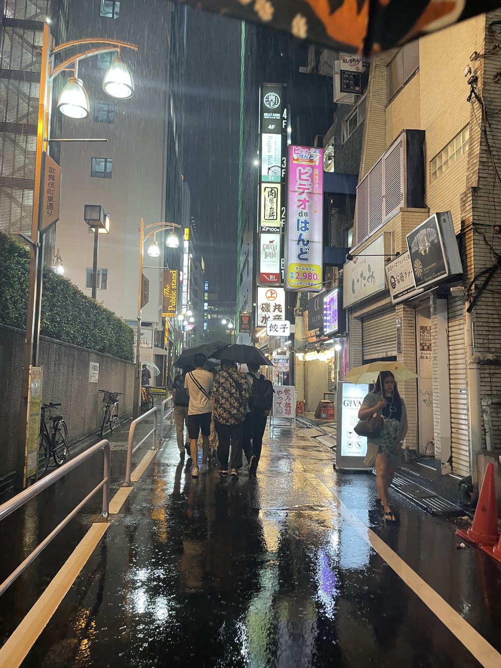 people sharing an umbrella while it rains in tokyo