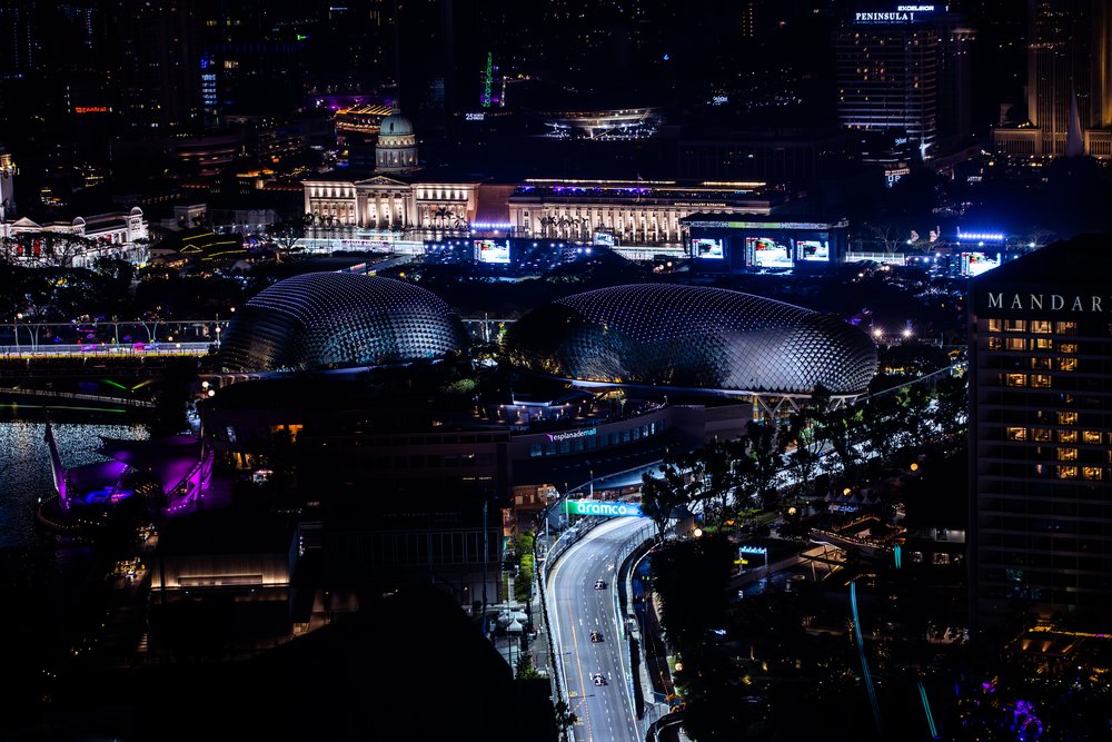 Singapore Gand Prix - Aerial view of Zones 3 and 4, showing the Esplanade Theatre and National Gallery
