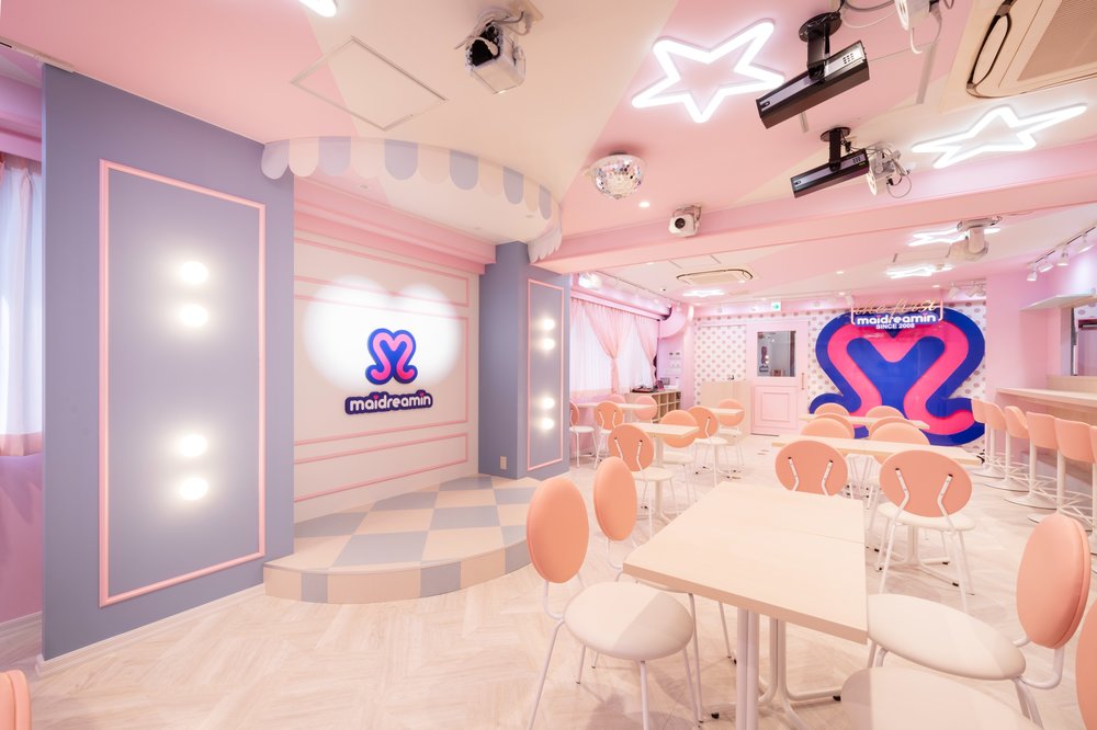 interiors of maidreamin cafe in akihabara tokyo