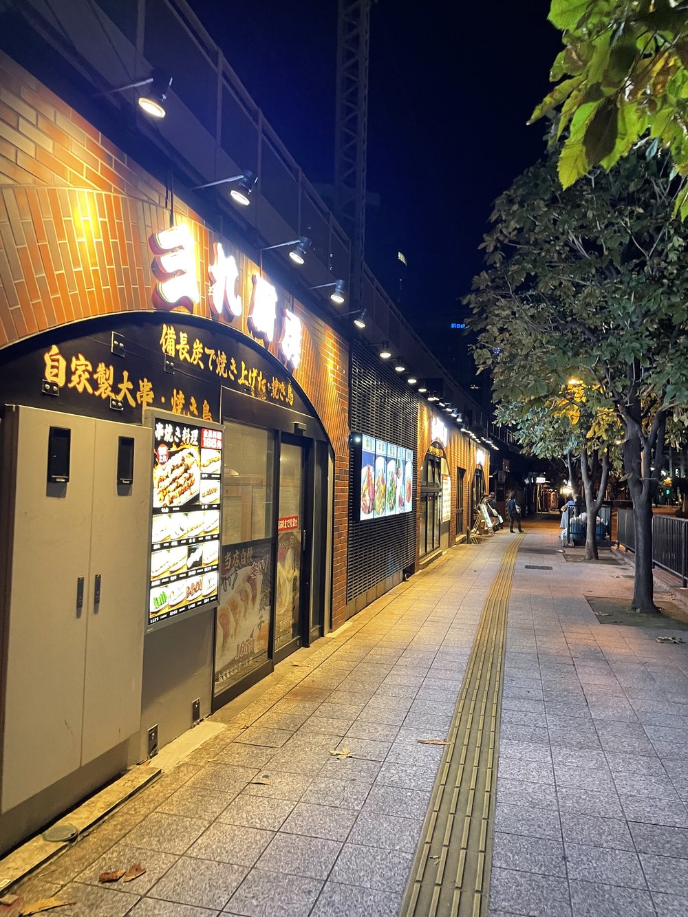 street at night lined with restaurants and bars in tokyo