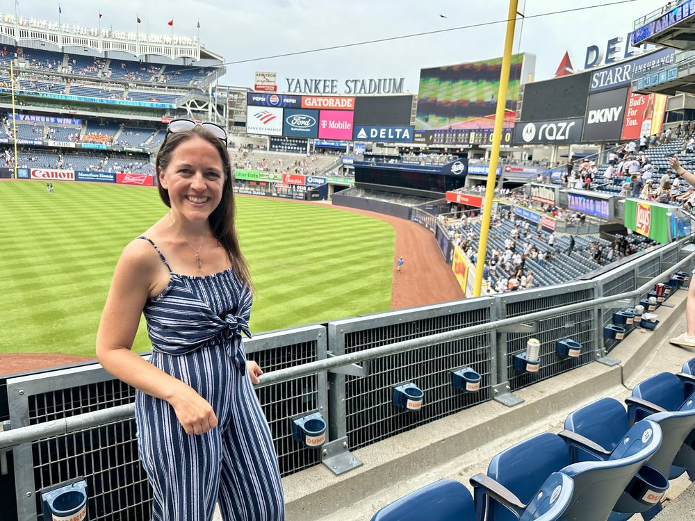 lady posing in yankee stadium