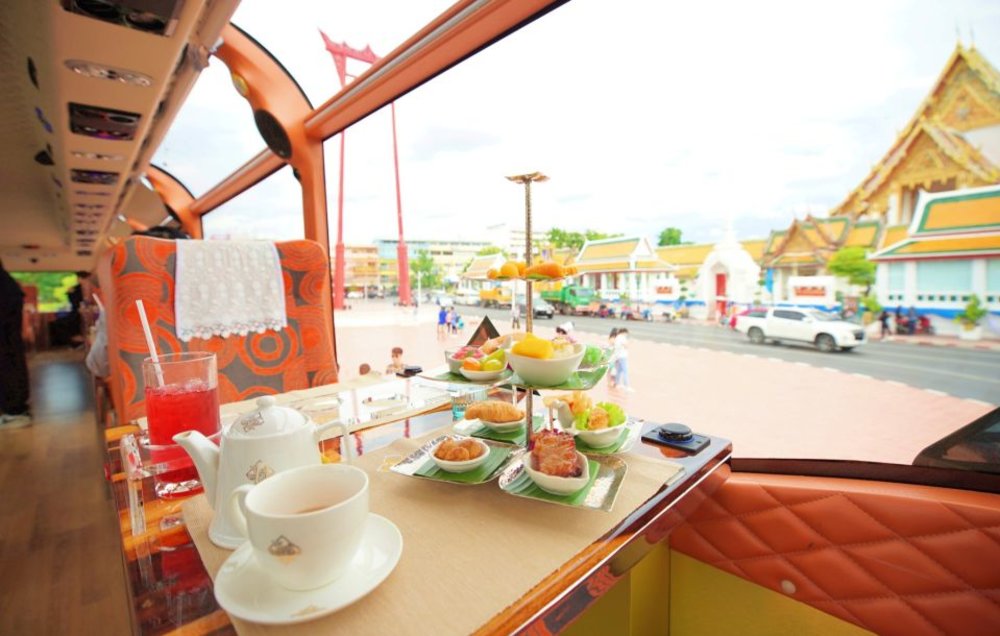 eating area at thai bus food tour