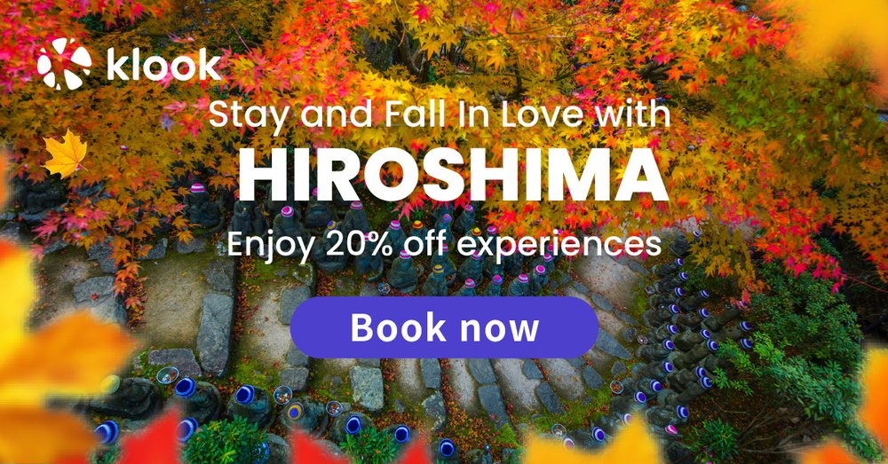 fall leaves with copy that states 20% off hiroshima activities