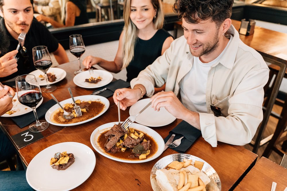 A group of people eating