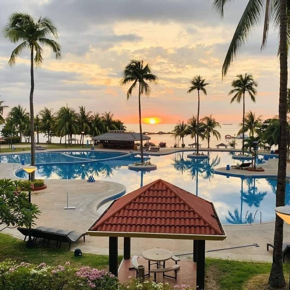 A view of swimming pool during sunset