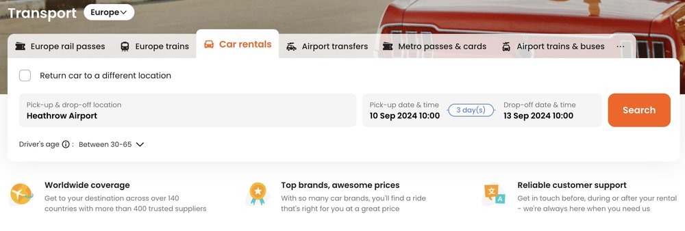 london car rental klook