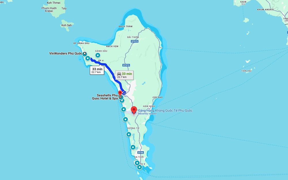 富國島市區到珍珠樂園約30分鐘