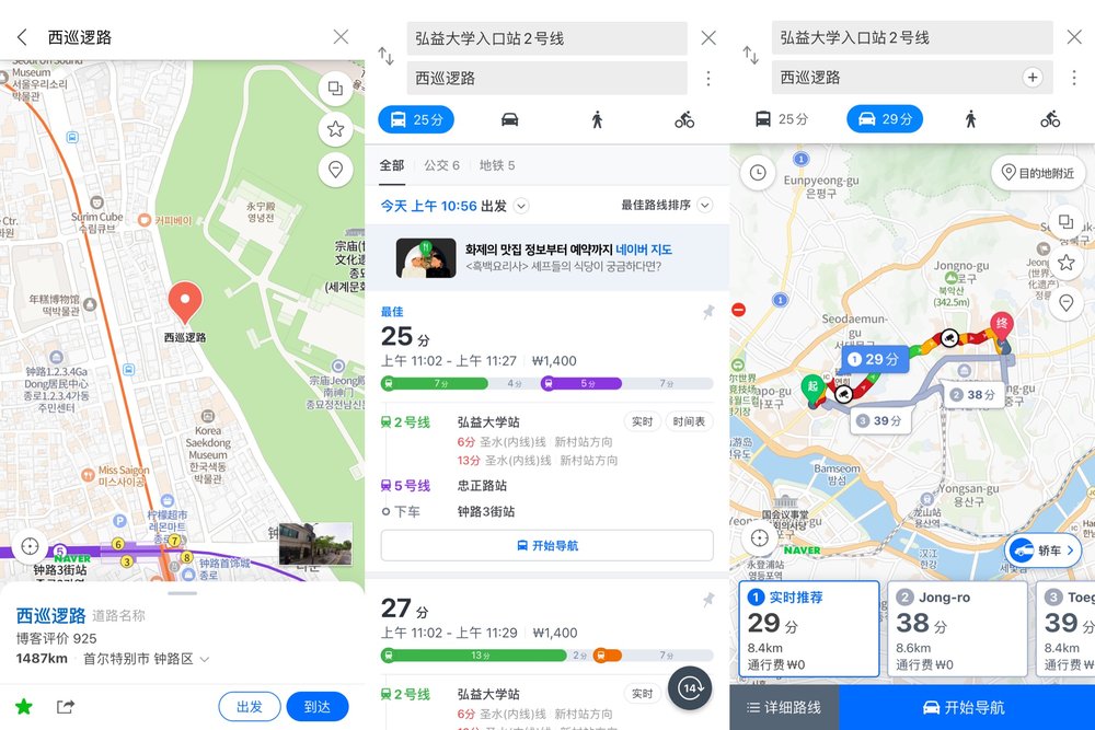 首爾地鐵|NAVER Map使用介面