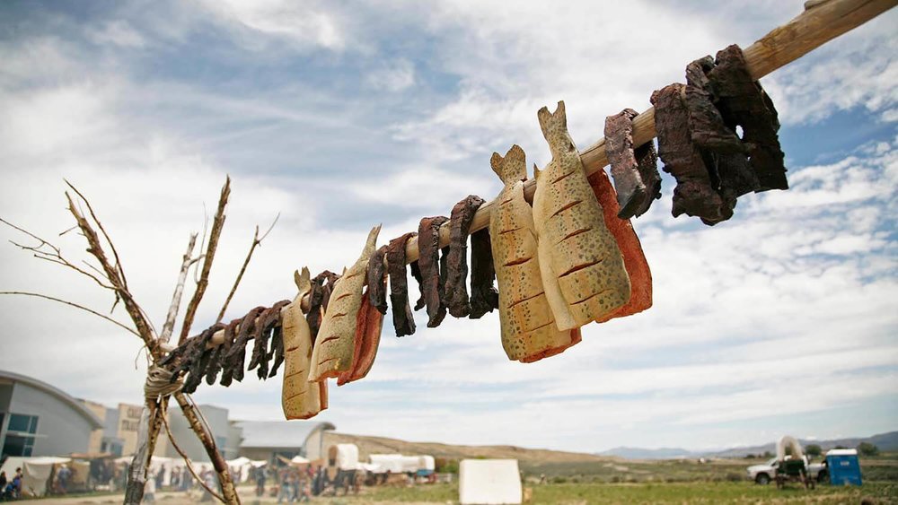 a recreation of food being smoked in the california trail interpretive center