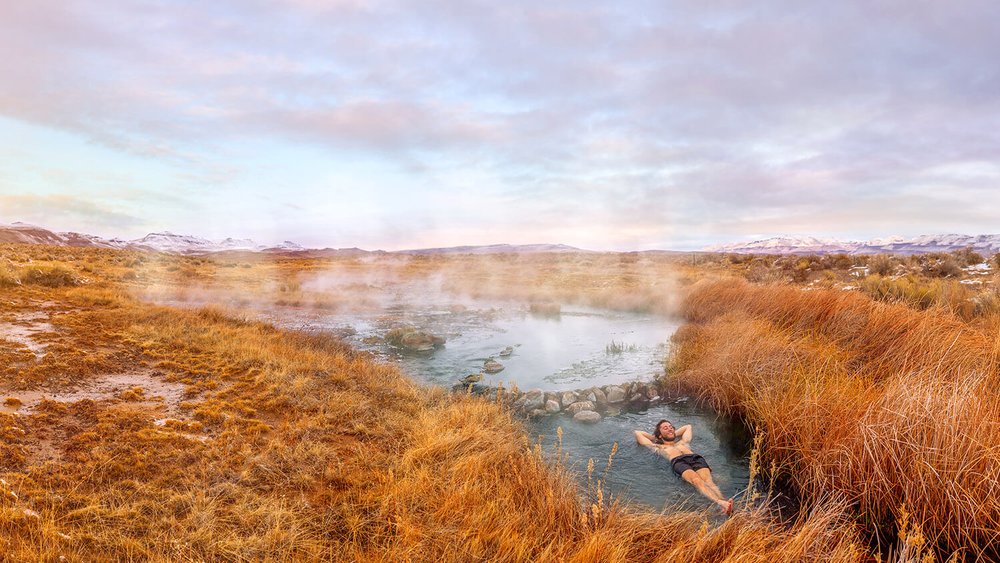 a man enjoying the springs in Gerlach