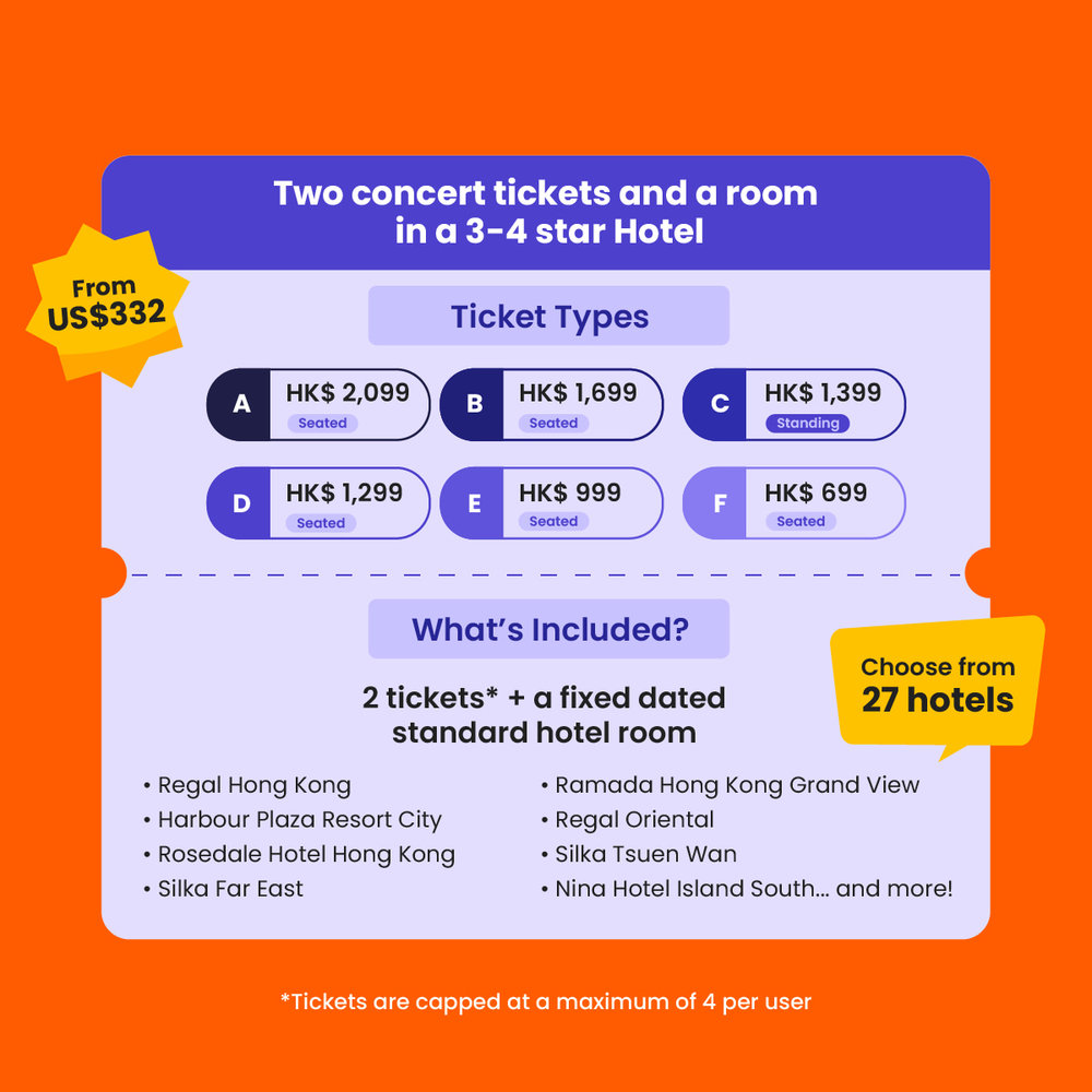 Coldplay Hong Kong Klook 3/4 Hotel Experiences Package