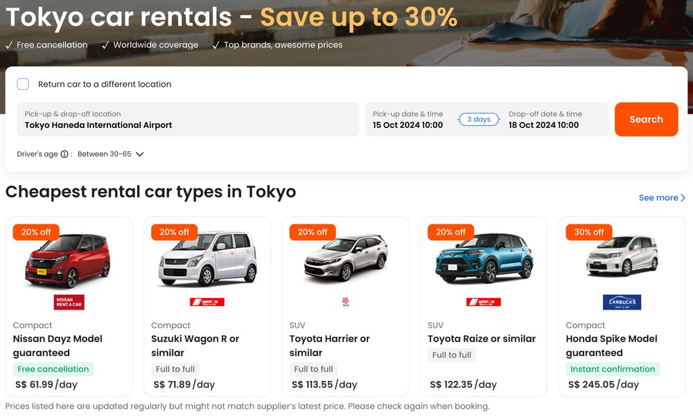 car rental in tokyo with klook