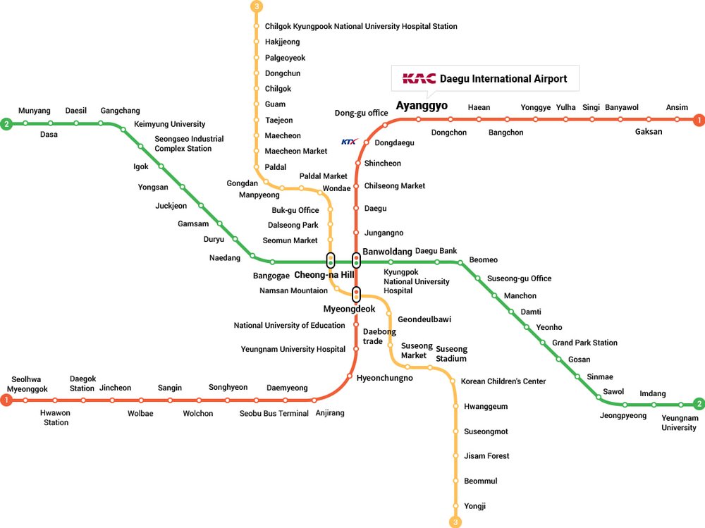 大邱國際機場 交通 地鐵路線圖