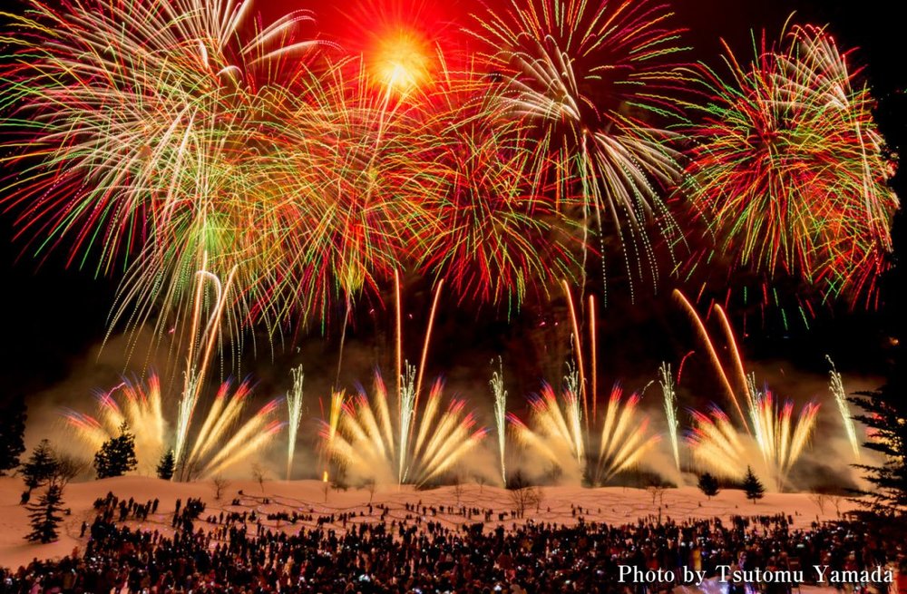 Vibrant fireworks illuminating the night sky