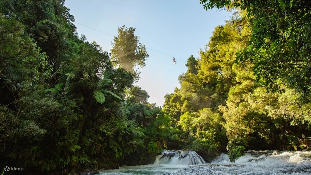 New Zealand North Island Road Trip Itinerary - Rotorua Zipline Experience Over Okere Falls