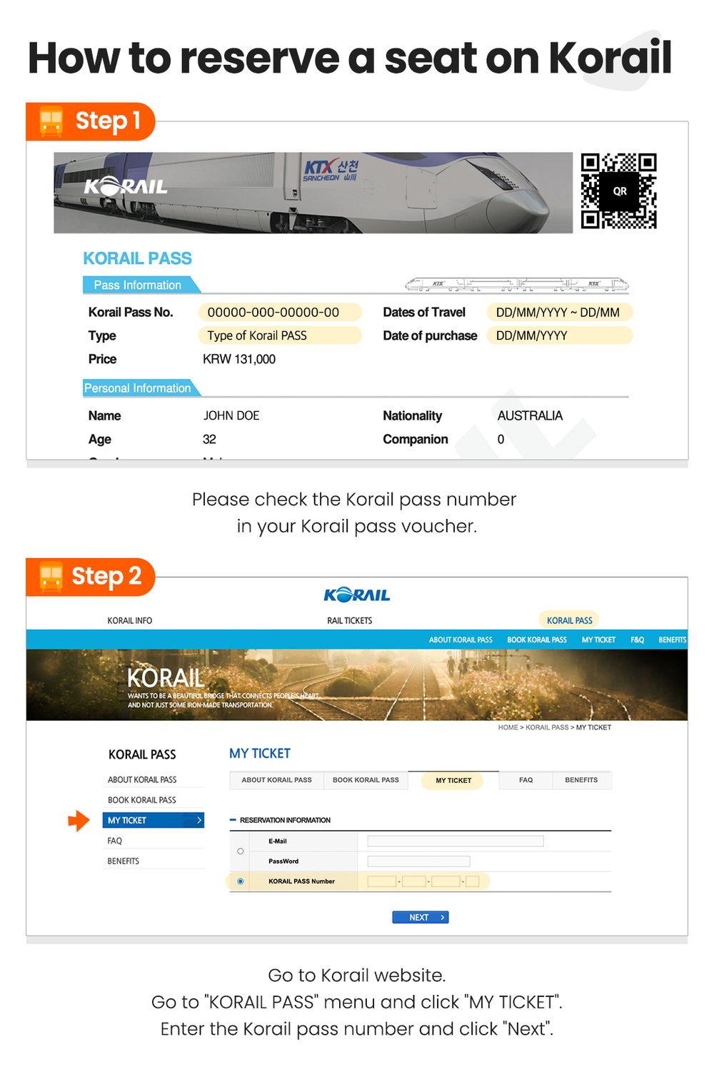infographic showing how to reserve seats on korail