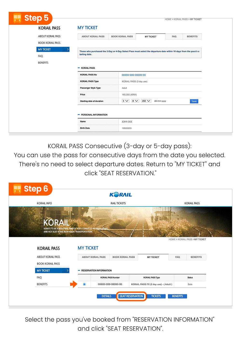 seoul to busan train- infographic showing how to reserve seats on korail