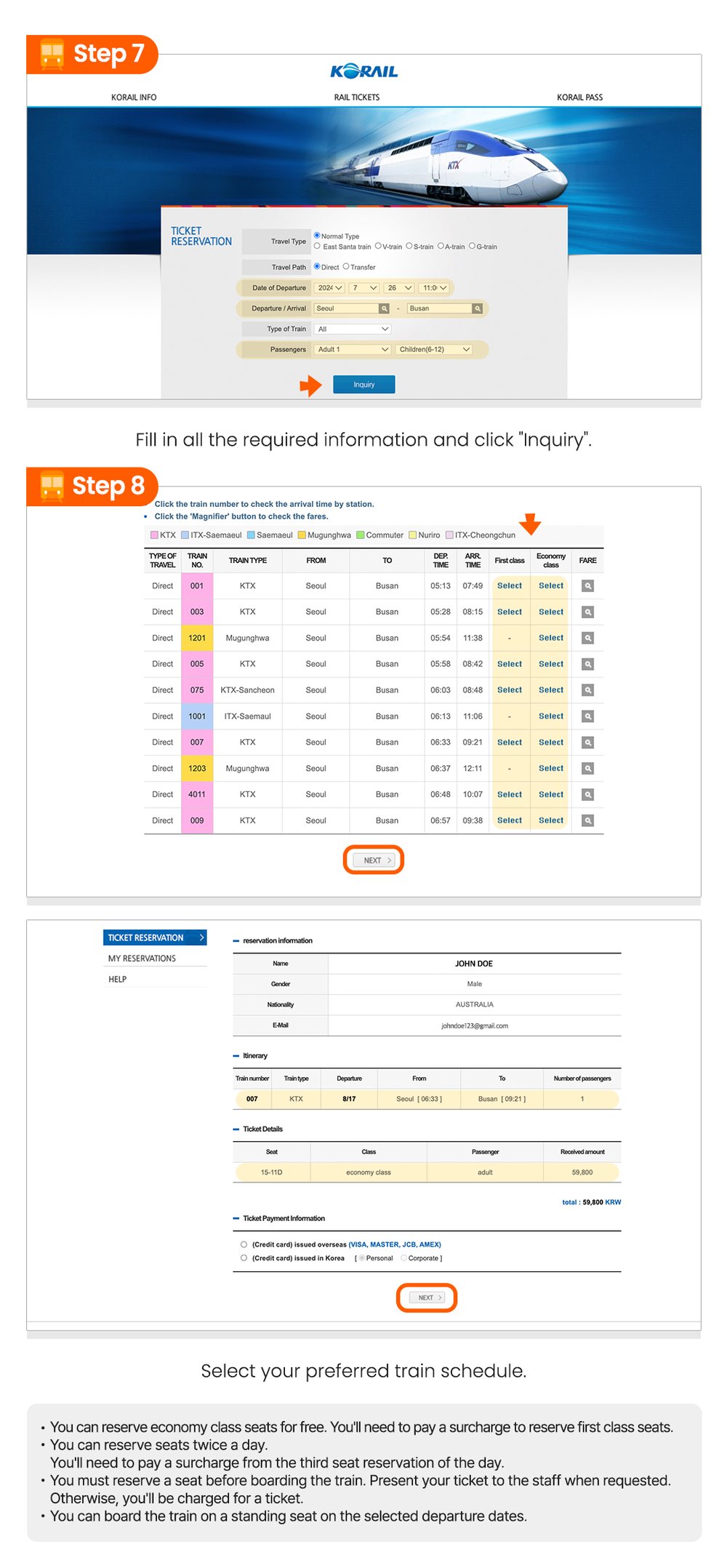 seoul to busan infographic showing how to reserve seats on korail