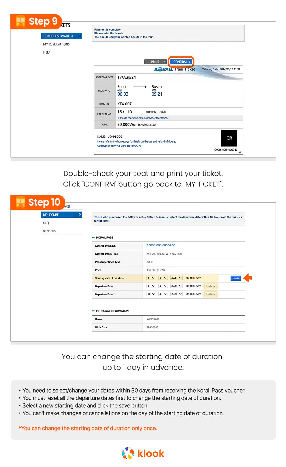 seoul to busan train - infographic on reserving seats with korail pass