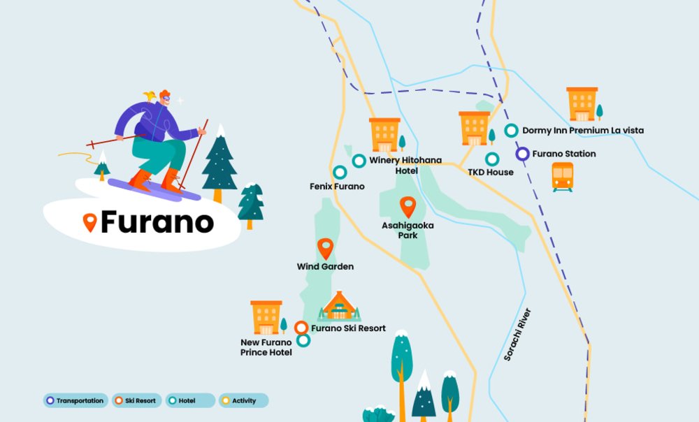 Map of Furano Ski Resort in Hokkaido, Japan