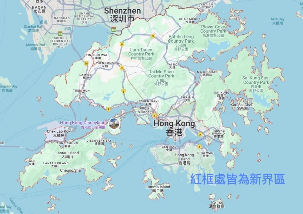▲ 新界區域圖（圖片來源 Google Map）