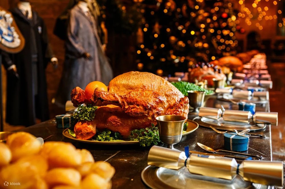 Festive banquet display in the Great Hall