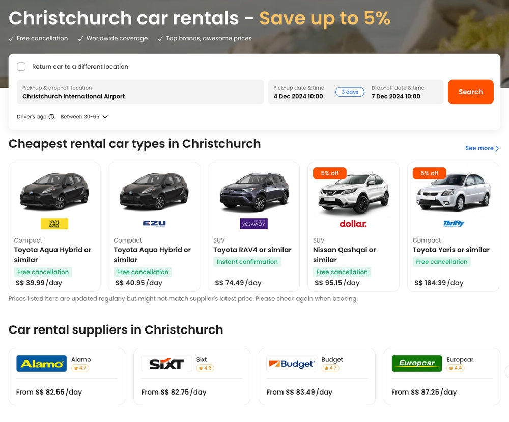 christchurch car rental klook