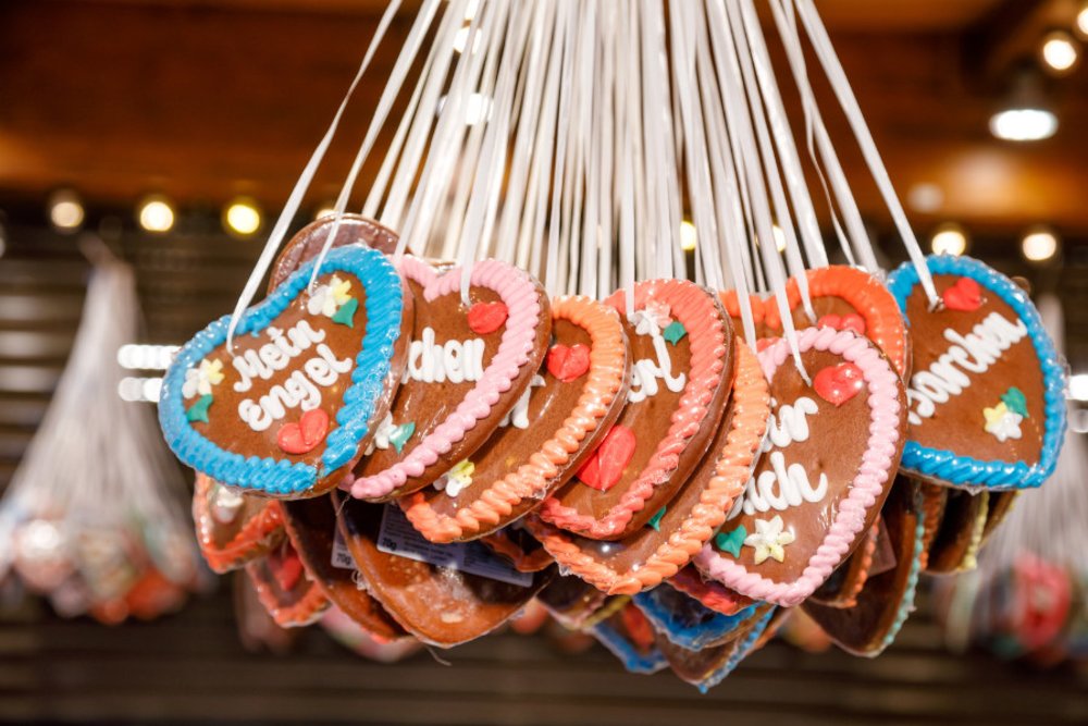 heart-shaped cookies hanging by a string