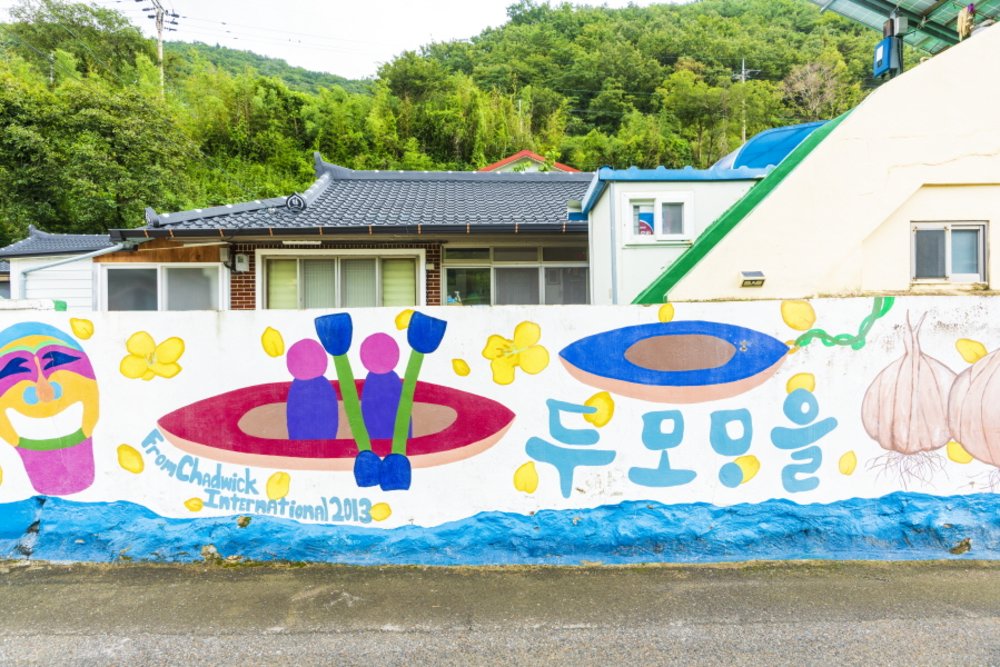 wall of painted illustrations