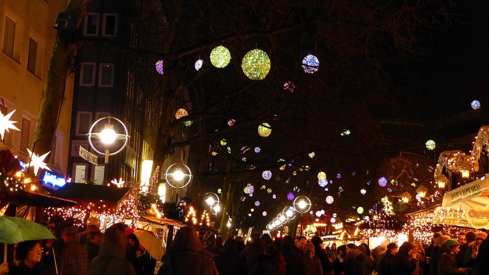 The Dortmund Christmas Market is adorned with festive decorations when you visit in December.