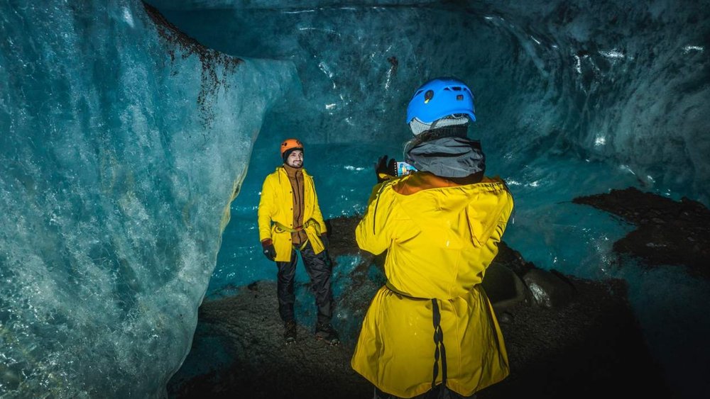 Standing inside the ice falls at Skaftafell National Park