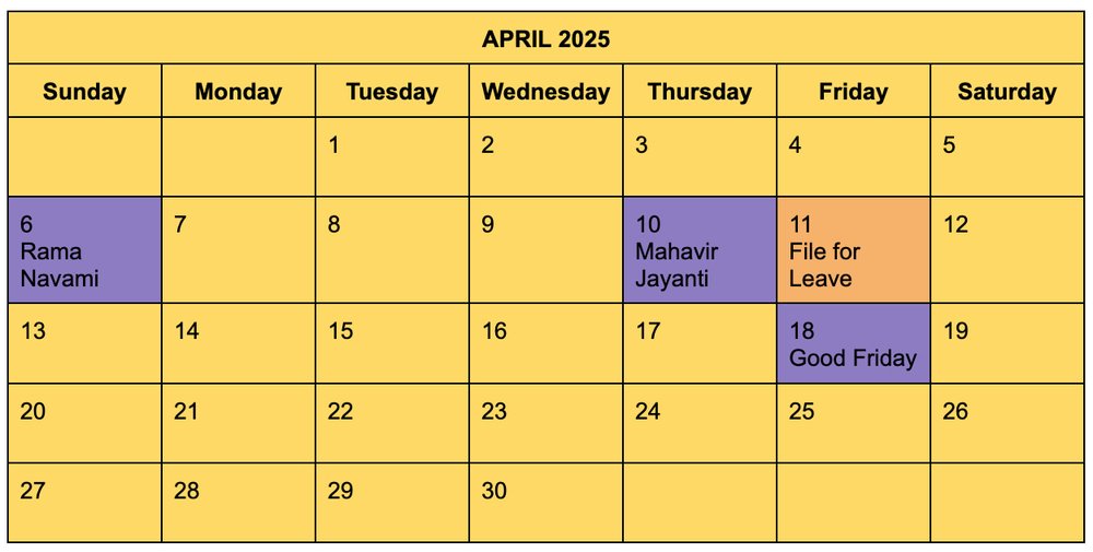 April 2025 Calendar