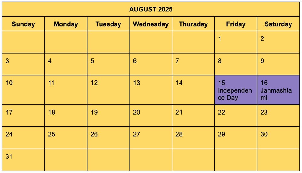 August 2025 Calendar 