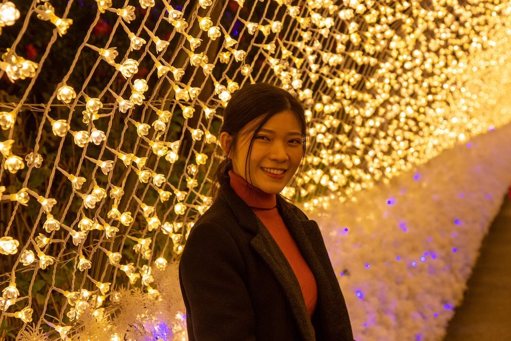 Girl at Light Tunnel Nabana no Sato Japan