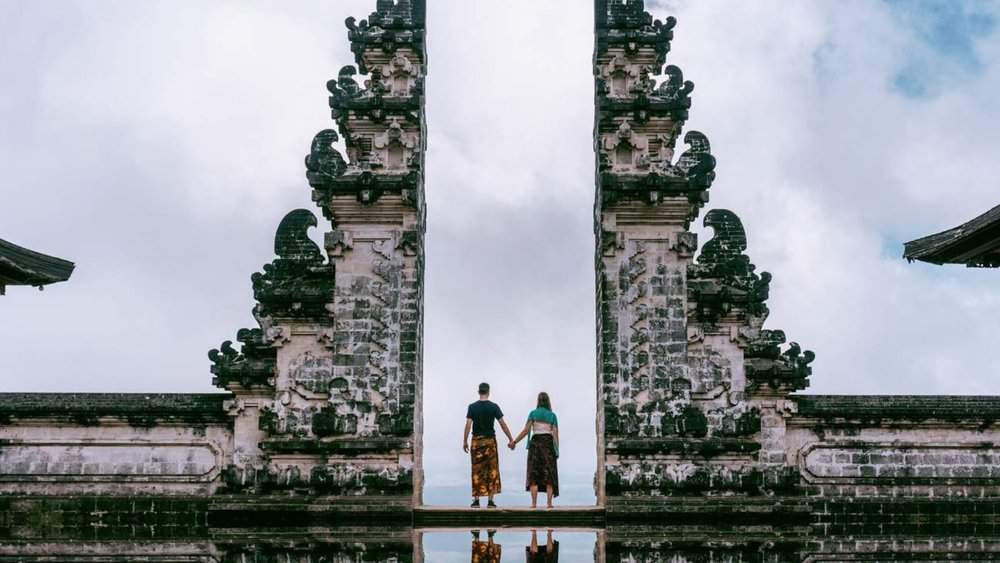 Couple standing in Gate Heaven in Bali