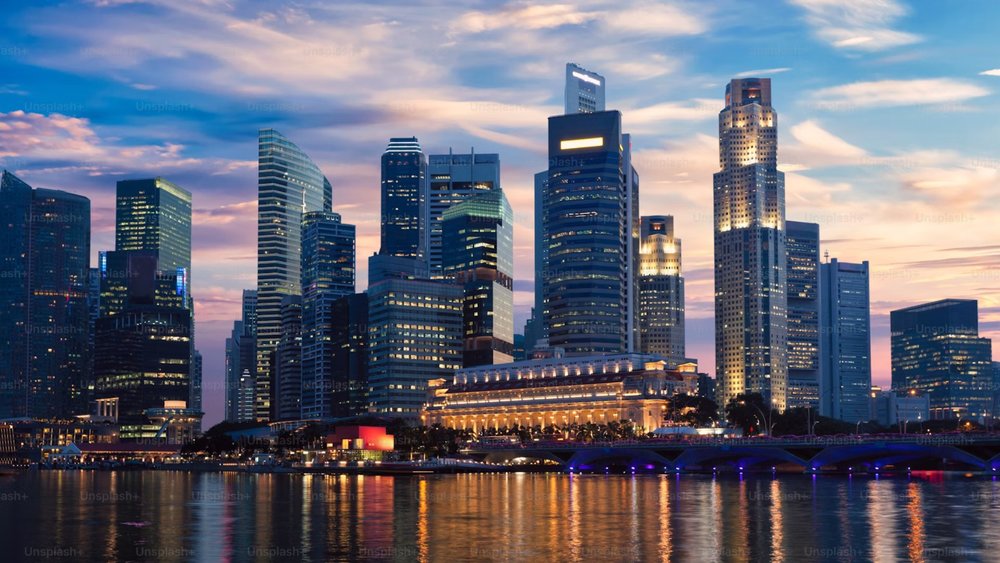 Singapore skyline and Marina Bay Sands in evening