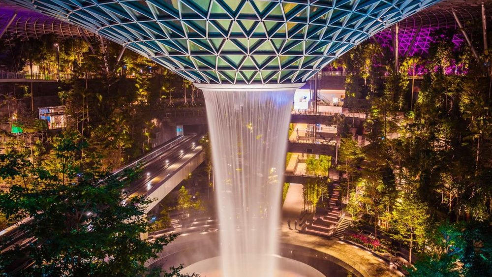 Largest indoor waterfall in the world at the Canopy Park in Changi International Airport